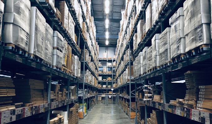 Stacked boxes in a warehouse for material planning